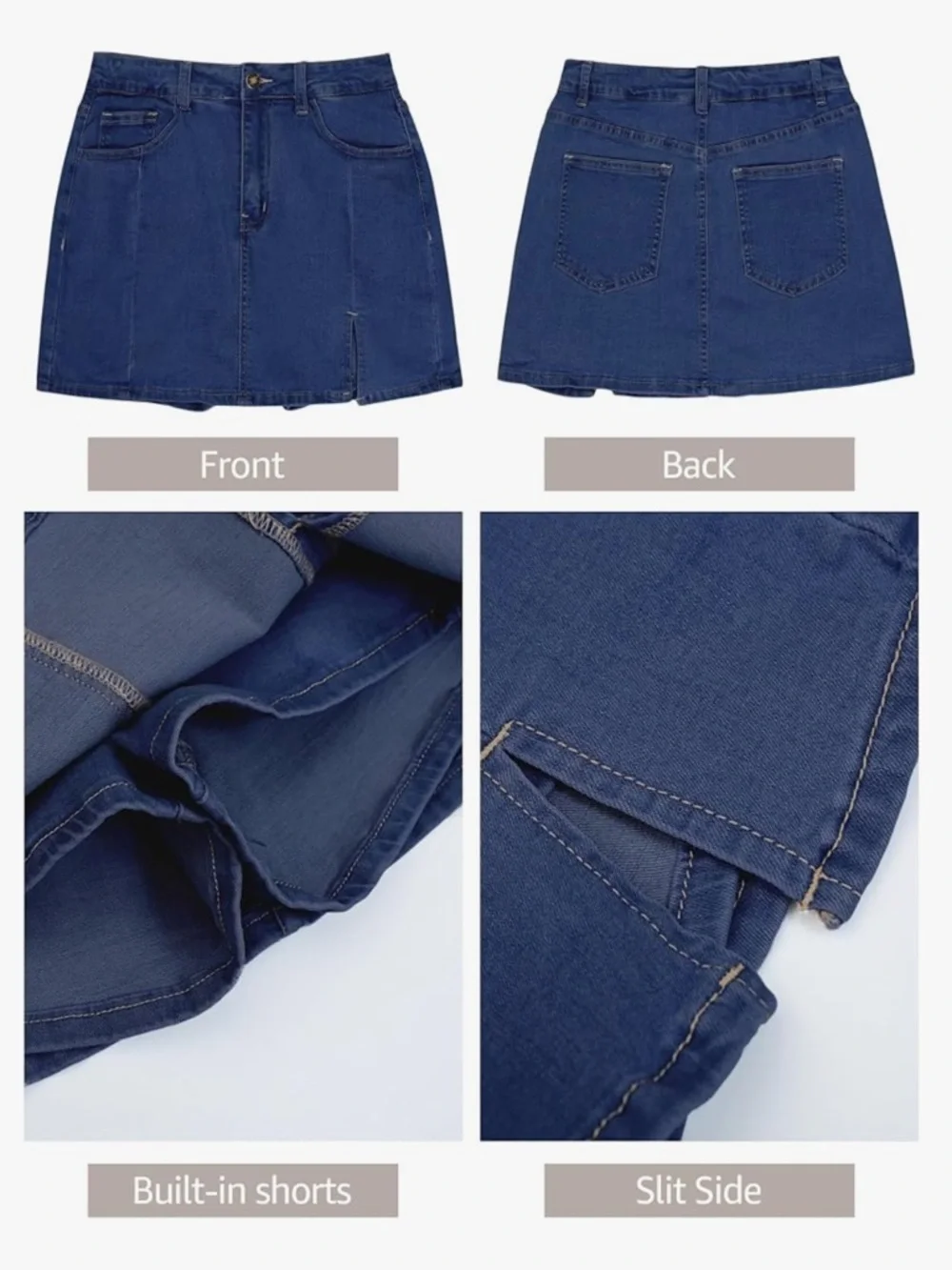 Classic Blue Denim Mini Skort Plus Size XXL Jean Skirt w Shorts & Slit - NWOT - Picture 16 of 16